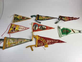 Z - Vintage Pennant Banner Flags Hawaii Monaco Rock City Boulder Dam 10 Inches Etc See Pics.....