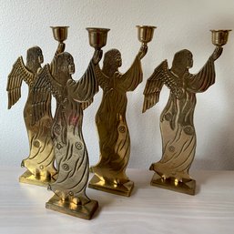 Vintage 4 Heavy Brass Angel Candleholders 11'    (Den4)