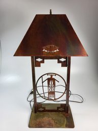 Southwest Style Lamp Steel Patina Copper Effect Large 27' Needs Work As Is