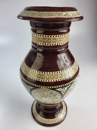 Lacquer Mother Of Pearl Inlay Wooden Vase Beautiful 16' Inches Tall