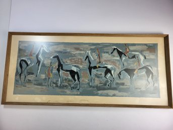 Eva Landori MCM Painting 37' X 16' Inches Wood Framed Tribal