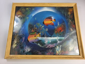 22' X 18' Inches Mexican Street Art Fish Dimensions Wide  Wood Frame / Glass