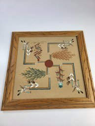 16' X 16' In Tribal Navajo Sand Painting 'Rainbow W/ Sacred Planter' Signed By Artist