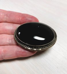 (E2) Vintage Sterling Silver And Black Onyx Large Brooch Signed