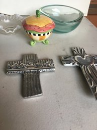 F - Box Lot Dish Glass Pewter Sugar Ceramic Etc