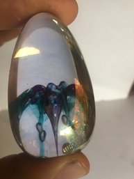 B Art Glass Egg Paperweight