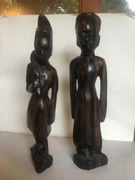 A - Two South American Heavy Wood Carved Figures 14 Tall