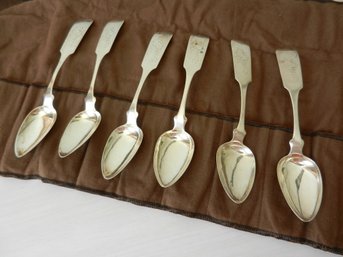 (A49)   5 Antique H. B. Myers Coin Silver Spoons