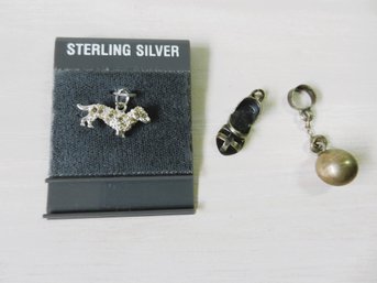 (A12)   Vintage Sterling Silver Dog Charm And Unmarked Sandal And Ball & Chain