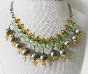 (A14)   Vintage Unmarked Silver And Crystal Necklace Signed AGR
