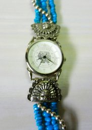 (A15)   Vintage Sterling Silver Band Behrouz Liberty Face Watch