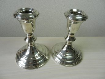 (D20)   Vintage Pair Reed & Barton Sterling Silver Weighted Candlesticks #27