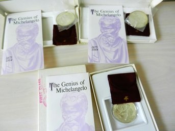 (C1)   3 Franklin Mint Genius Of Michelangelo 1 Troy Oz Each Silver Medals Inc Jonah