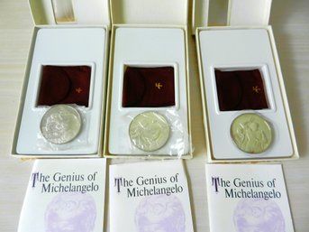 (C2)   3 Franklin Mint Genius Of Michelangelo 1 Troy Oz Each Silver Medals Inc Isiah