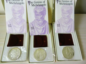 (C3)   3 Franklin Mint Genius Of Michelangelo 1 Troy Oz Each Silver Medal Inc Holofernes