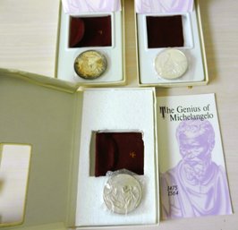 (C4)  3 Franklin Mint Genius Of Michelangelo 1 Troy Oz Each Silver Medals Inc Ignudo