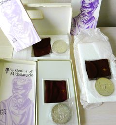 (C5)   3 Franklin Mint Genius Of Michelangelo 1 Troy Oz Each Silver Medals Inc Flood