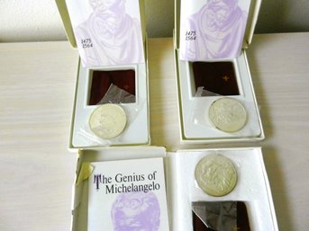 (C6)   3 Franklin Mint Genius Of Michelangelo 1 Troy Oz Each Silver Medal Inc Head Of God
