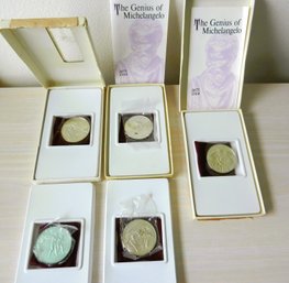 (C7)   5 Franklin Mint Genius Of Michelangelo 1 Troy Oz Each Silver Medals In Expulsion
