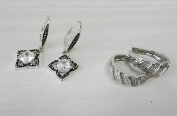 (A4)   Vintage 2 Pairs Earrings  One Sterling Silver Huggie Hoops