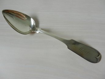 (D19)   Vintage Coin Silver Fiddle Handle Serving Spoon D. Gillis Leonard