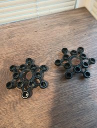 Pair Of Metal Mid Century Taper Candle Holders