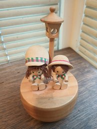 Vintage Wooden Little Girl Music Box