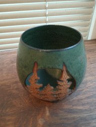 Art Pottery, Candlelight With Pierced Tree Design