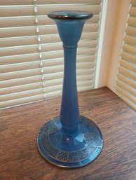 Vintage Blue Glass And Silver Gilt Candlestick