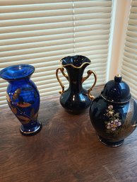 Cobalt Pottery Lot, Limoge And Heritage Mint