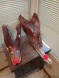 Pair Of Coconut, Husk, Decorative Reindeer
