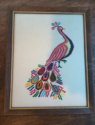 Vintage Peacock Needlepoint Framed
