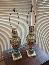 Pair Of  Vintage Ceramic Lamps One Finial Missing
