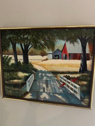 Original Oil On Canvas Unsigned Barn