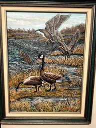Original Oil On Canvas Painting Of Geese F H Thompson