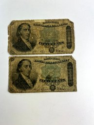 US Fractional Currency 2 X 50 Cent Notes