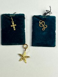 3 X 14k Gold Charms / Pendants Cross Starfish 'L'