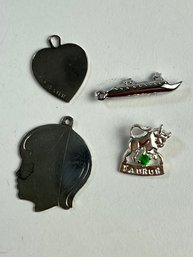 3 X Sterling Silver Charms Boat Lady's Head Taurus With Green Stone