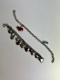 Pair Of Bracelets - Charm Chain Bracelet And Heart Bracelet Marked Germany