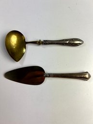 Pair Of Sterling Silver Handle Small Serving Pieces Cake Knife Sauce Ladel