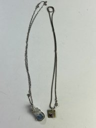 Pair Of Modern Sterling Necklaces - Crystal Mount And Flying Creature 10.3g