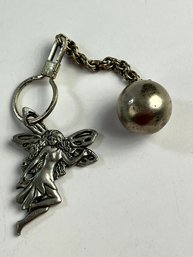 Fairy Keychain With Silver Metal Tinkling Bell Ball