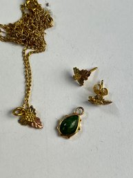 Black Hills Gold Pendant On Chain And Earrings Plus Pendant 3.2g 12k
