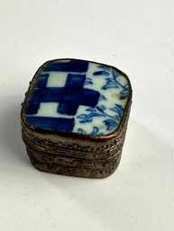 Unmarked Silver Box With Inlaid Stone Lid
