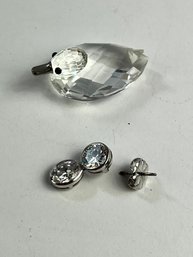 Crystal Duck And Scrap Zircon In Silver Mount