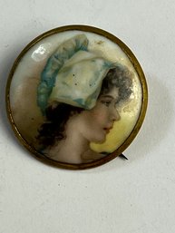 Antique Victorian Portrait Brooch Hand Painted