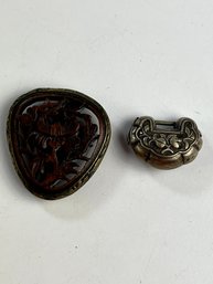 Oriental Styled Wood And Metal Clip And Silver Metal Lock No Key
