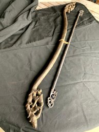 (2) Carved Wooden Display Rods