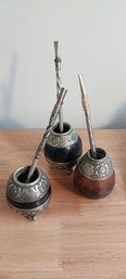 (3) Vintage Alpaca Yerba Mate Cups (P-63)