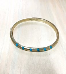Vintage Sterling Silver Mexico Hinged Bangle Inlaid Turquoise Signed TS-87   (DL1)